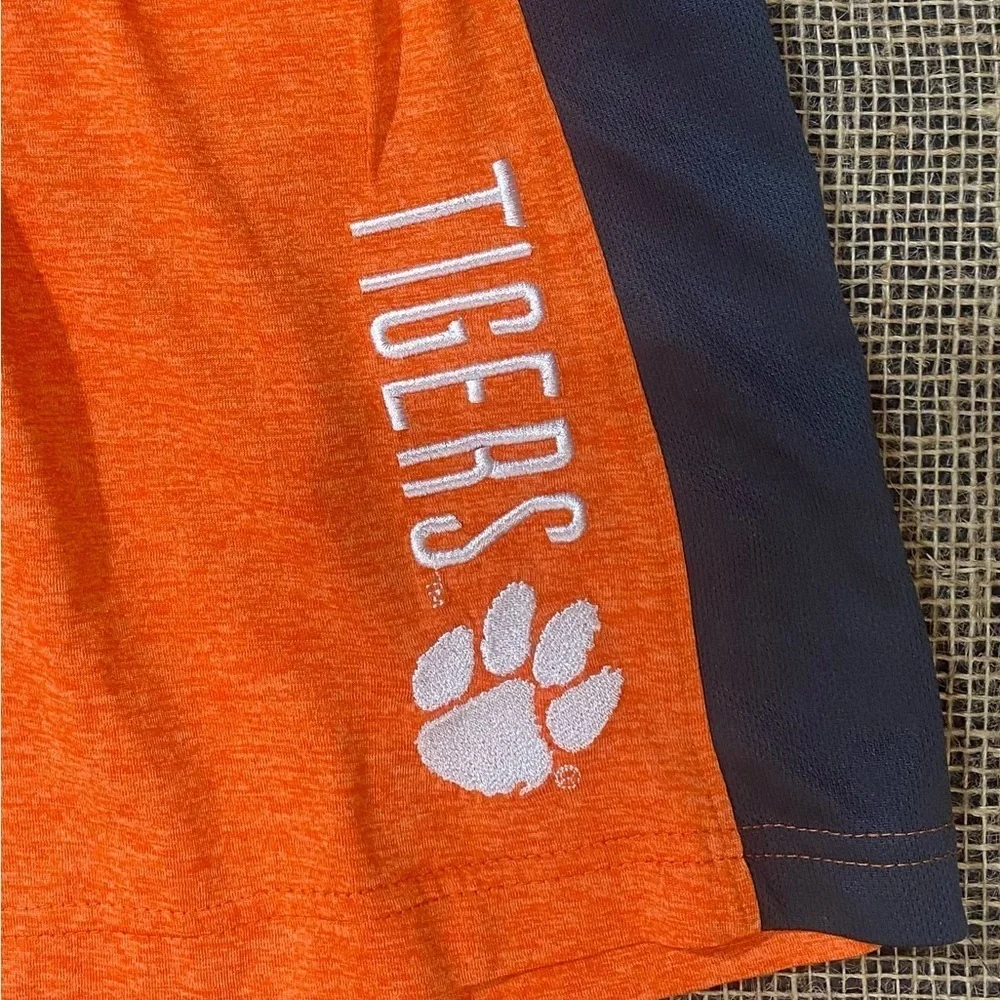 Champion Clemson Tigers Shorts, Size L, Orange w/Grey Side Panels, Elastic Waist